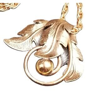 Vintage Bell Trading Post Copper Chain Three Feathers & Scroll Pendant Necklace